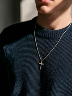 Bruce & Co Men’s Cross Pendant Necklace, 60 cm, Platinum-Plated