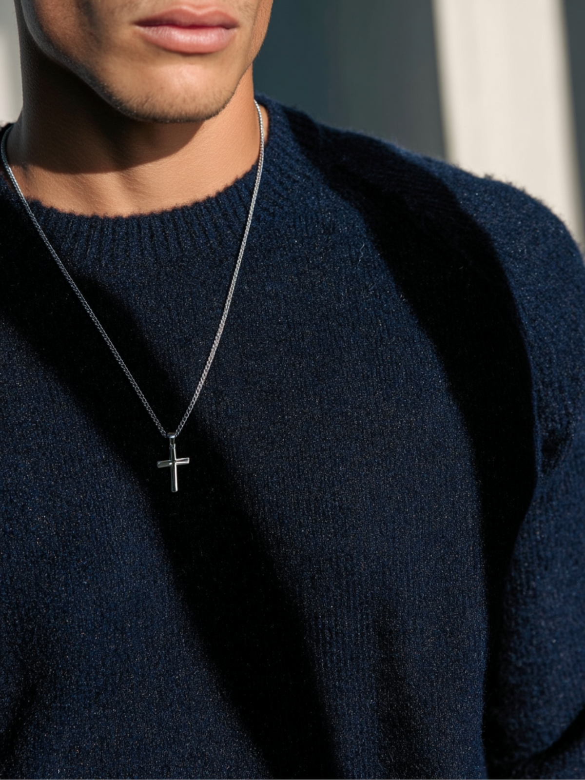 Bruce & Co Men’s Cross Pendant Necklace, 60 cm, Platinum-Plated