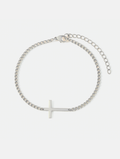 Bruce & Co Men’s Cuban Chain Cross Bracelet, 3 mm, Platinum-Plated Steel