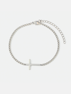 Bruce & Co Men’s Cuban Chain Cross Bracelet, 3 mm, Platinum-Plated Steel