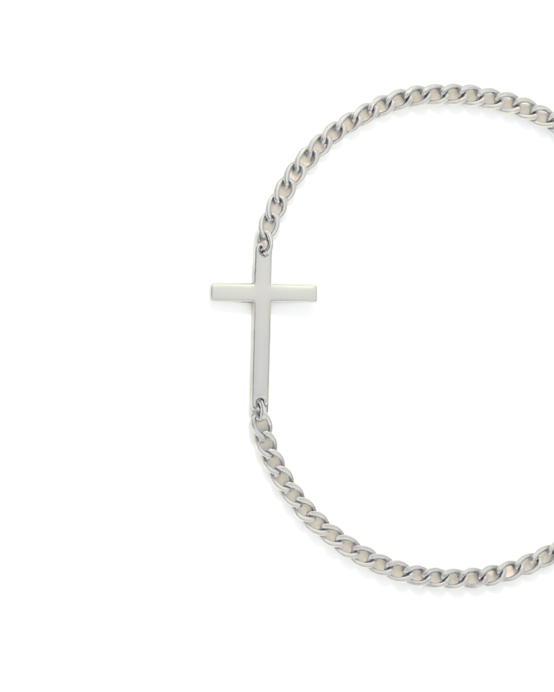 Bruce & Co Men’s Cuban Chain Cross Bracelet, 3 mm, Platinum-Plated Steel