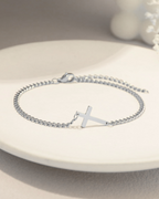 Bruce & Co Men’s Cuban Chain Cross Bracelet, 3 mm, Platinum-Plated Steel