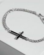 Bruce & Co Men’s Cuban Chain Cross Bracelet, 3 mm, Platinum-Plated Steel