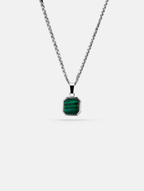 Bruce & Co Men’s Green Malachite Pendant Necklace, Silver-Plated Steel