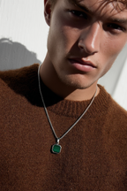 Bruce & Co Men’s Green Malachite Pendant Necklace, Silver-Plated Steel