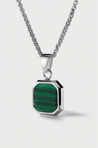 Bruce & Co Men’s Green Malachite Pendant Necklace, Silver-Plated Steel