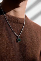 Bruce & Co Men’s Green Malachite Pendant Necklace, Silver-Plated Steel