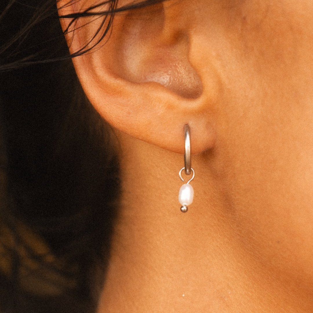 Freshwater Pearl Drop Huggies, 4 mm Pearls