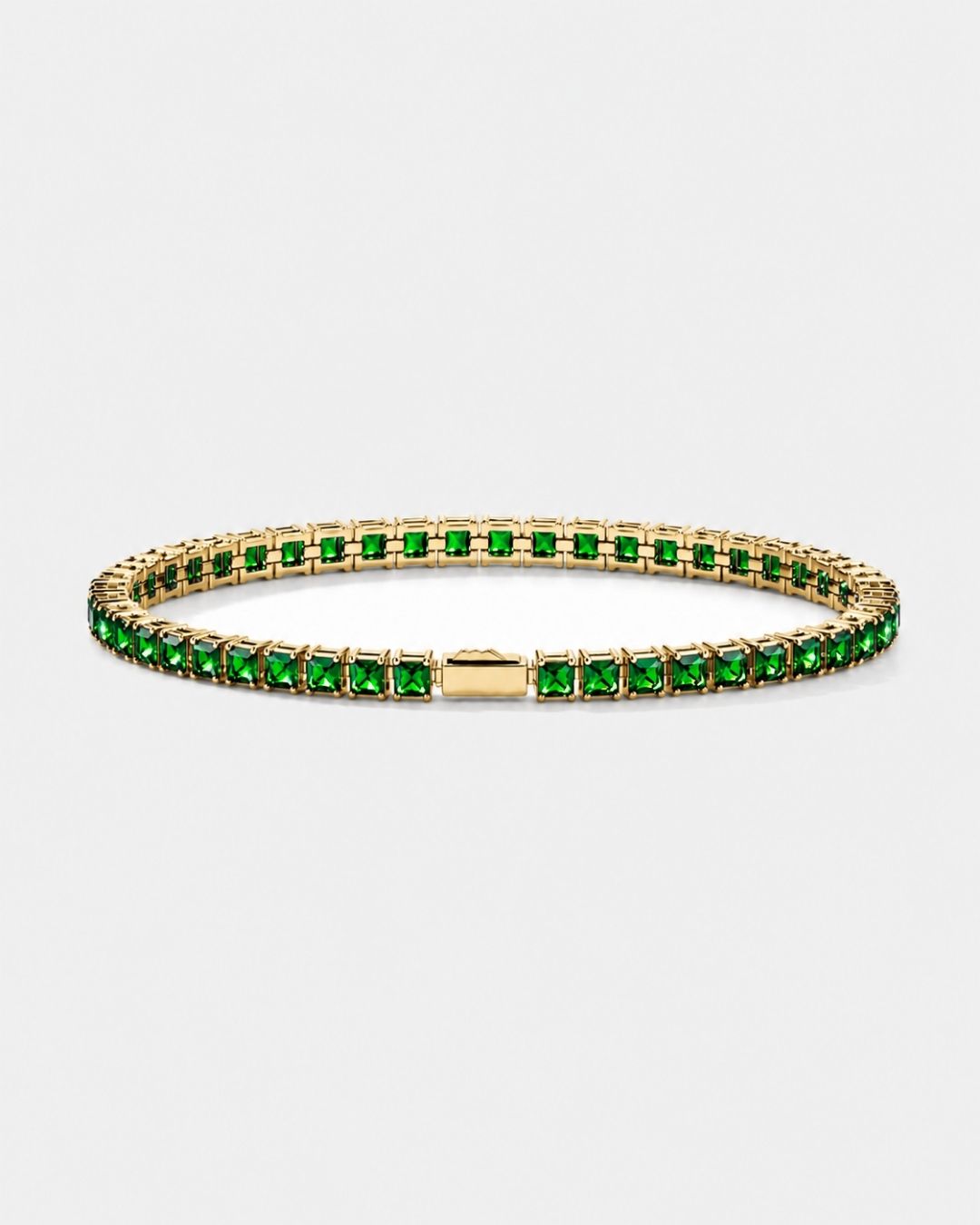 Bruce & Co Green Square-Stone Tennis Bracelet, 4 mm, Gold-Tone Steel