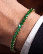 Bruce & Co Green Square-Stone Tennis Bracelet, 4 mm, Gold-Tone Steel