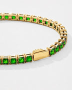 Bruce & Co Green Square-Stone Tennis Bracelet, 4 mm, Gold-Tone Steel