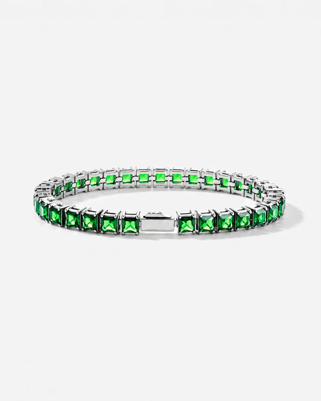 Bruce & Co Green Square-Stone Tennis Bracelet, 5 mm, Silver-Tone Steel