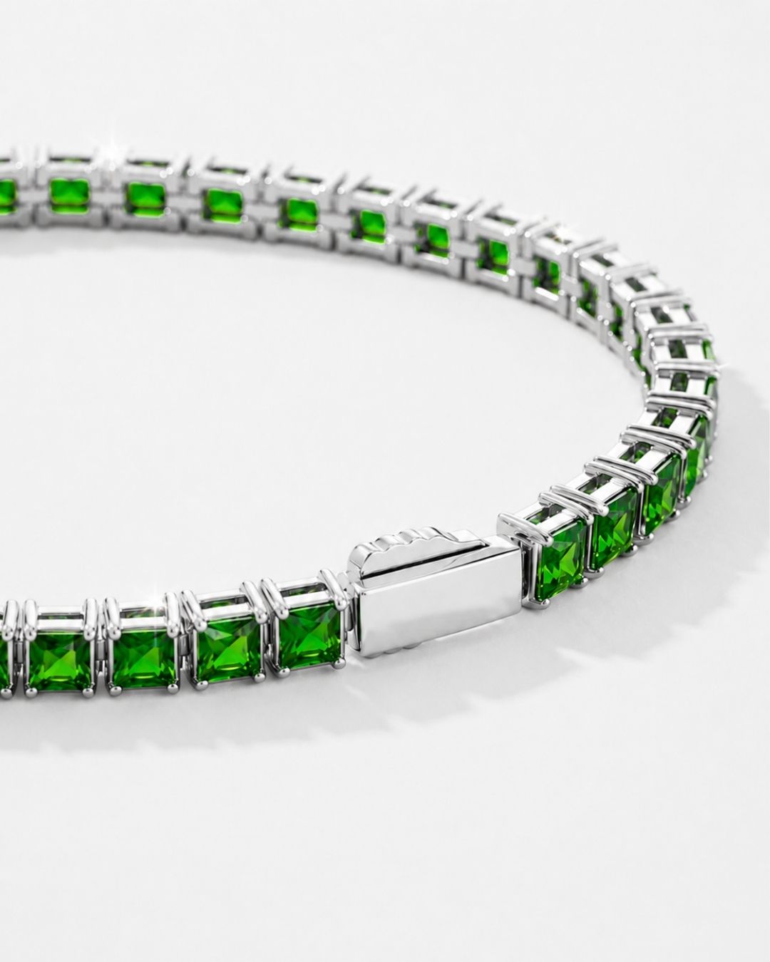 Bruce & Co Green Square-Stone Tennis Bracelet, 4 mm, Silver-Tone Steel
