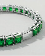 Bruce & Co Green Square-Stone Tennis Bracelet, 5 mm, Silver-Tone Steel