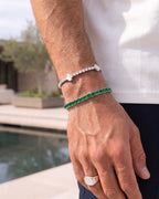 Bruce & Co Green Square-Stone Tennis Bracelet, 4 mm, Silver-Tone Steel