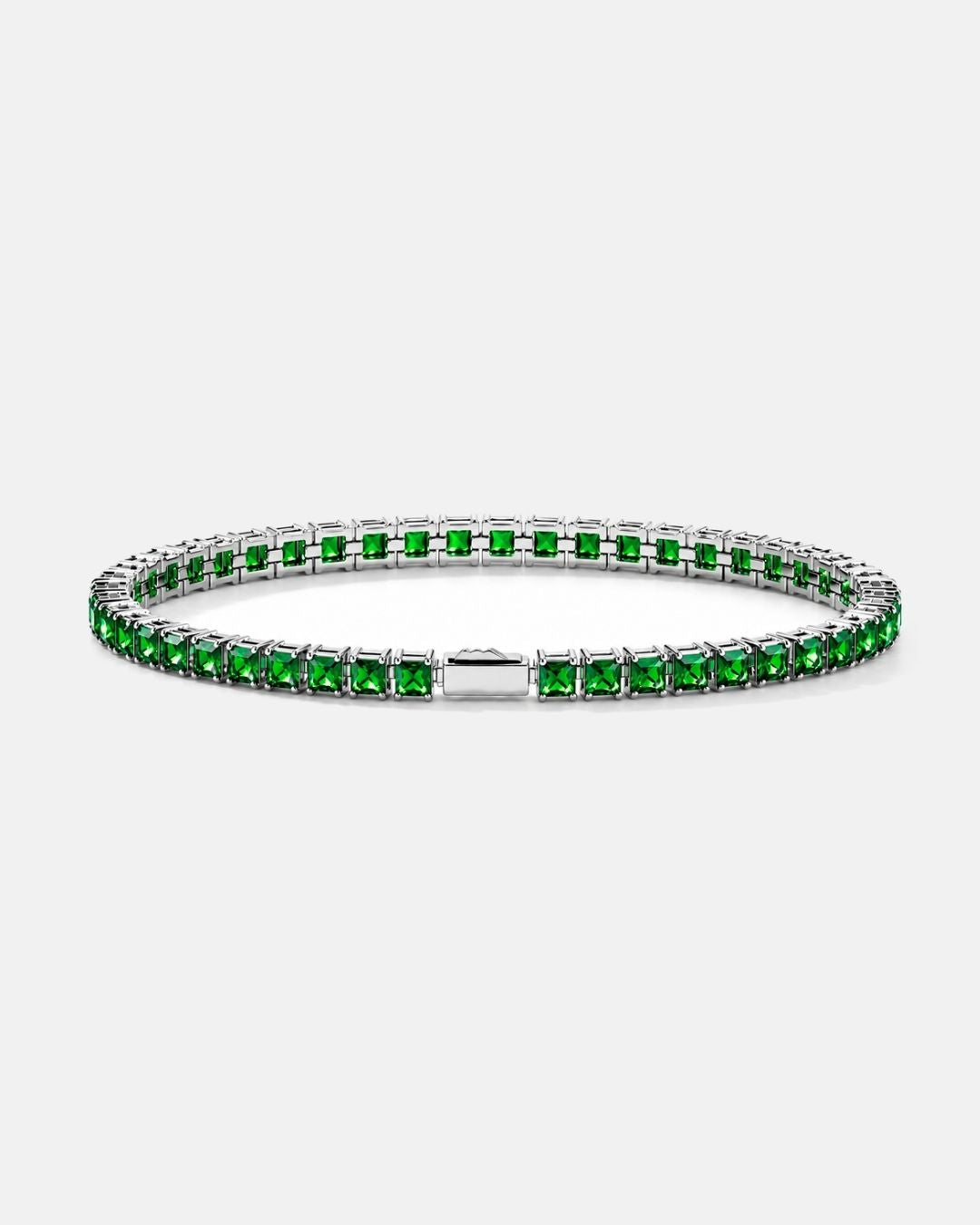 Bruce & Co Green Square-Stone Tennis Bracelet, 4 mm, Silver-Tone Steel
