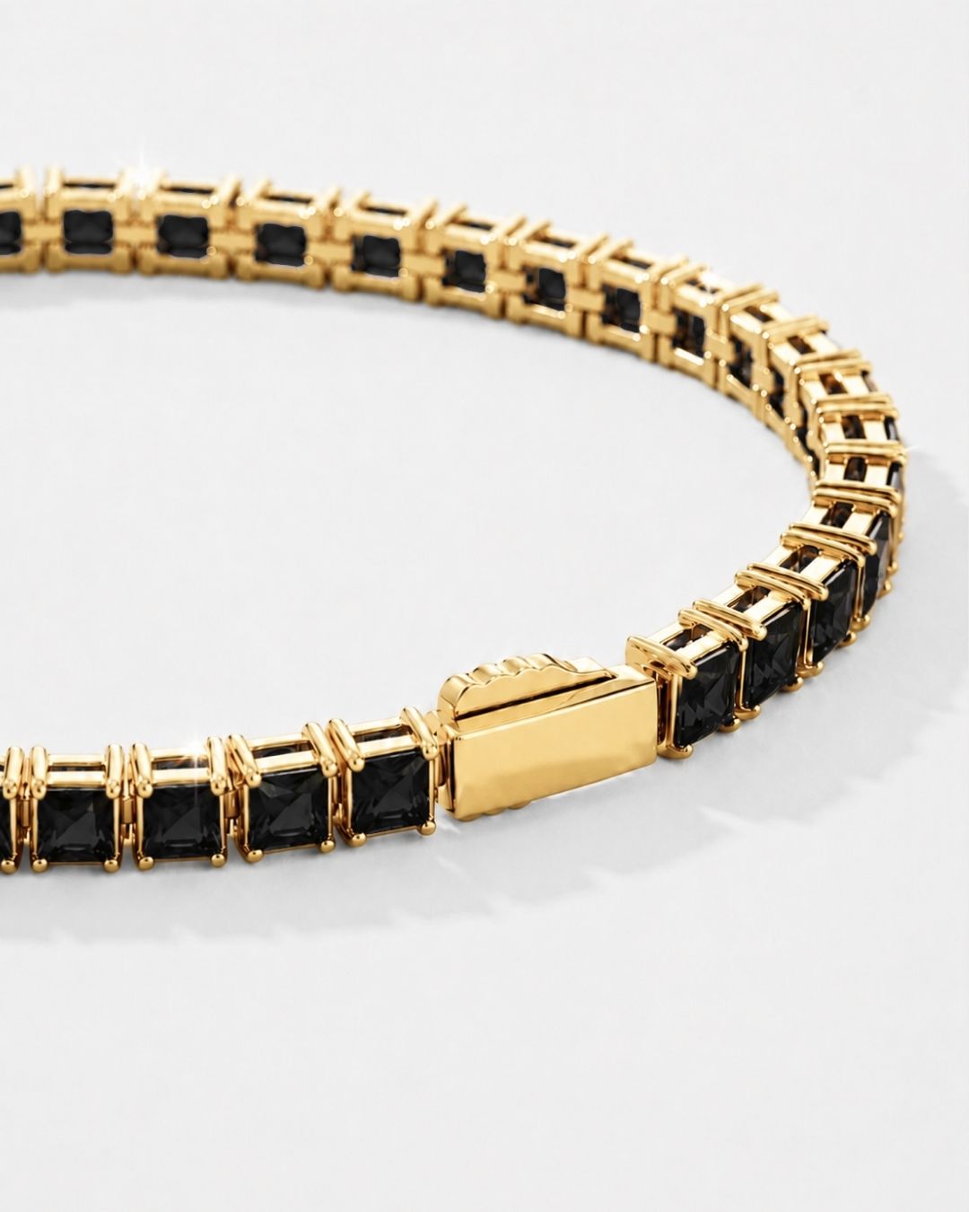 Bruce & Co Black Square-Stone Tennis Bracelet, 4 mm, Gold-Tone Steel