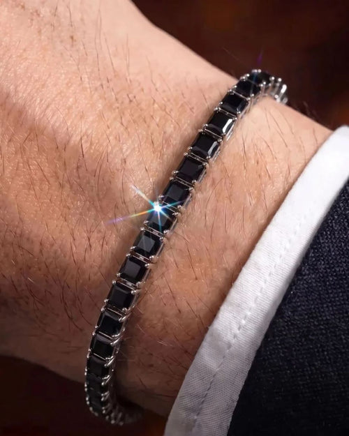 Bruce & Co Black Square-Stone Tennis Bracelet, 4 mm, Silver-Tone Steel