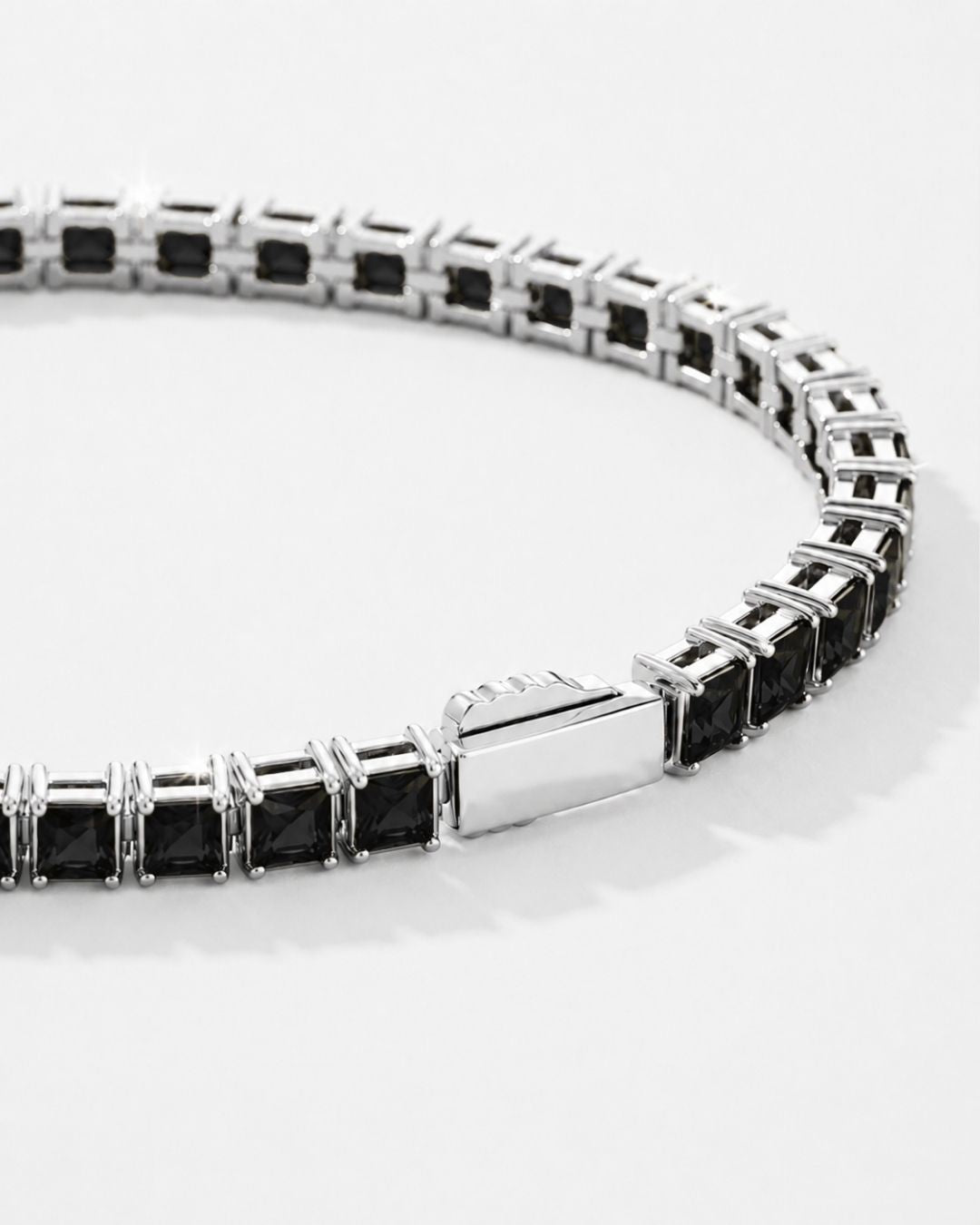 Bruce & Co Black Square-Stone Tennis Bracelet, 4 mm, Silver-Tone Steel
