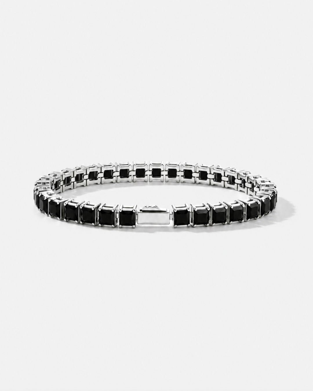 Bruce & Co Black Square-Stone Tennis Bracelet, 5 mm, Silver-Tone Steel