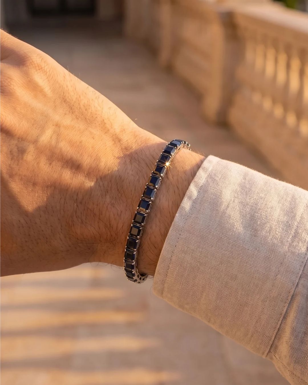 Bruce & Co Black Square-Stone Tennis Bracelet, 5 mm, Silver-Tone Steel