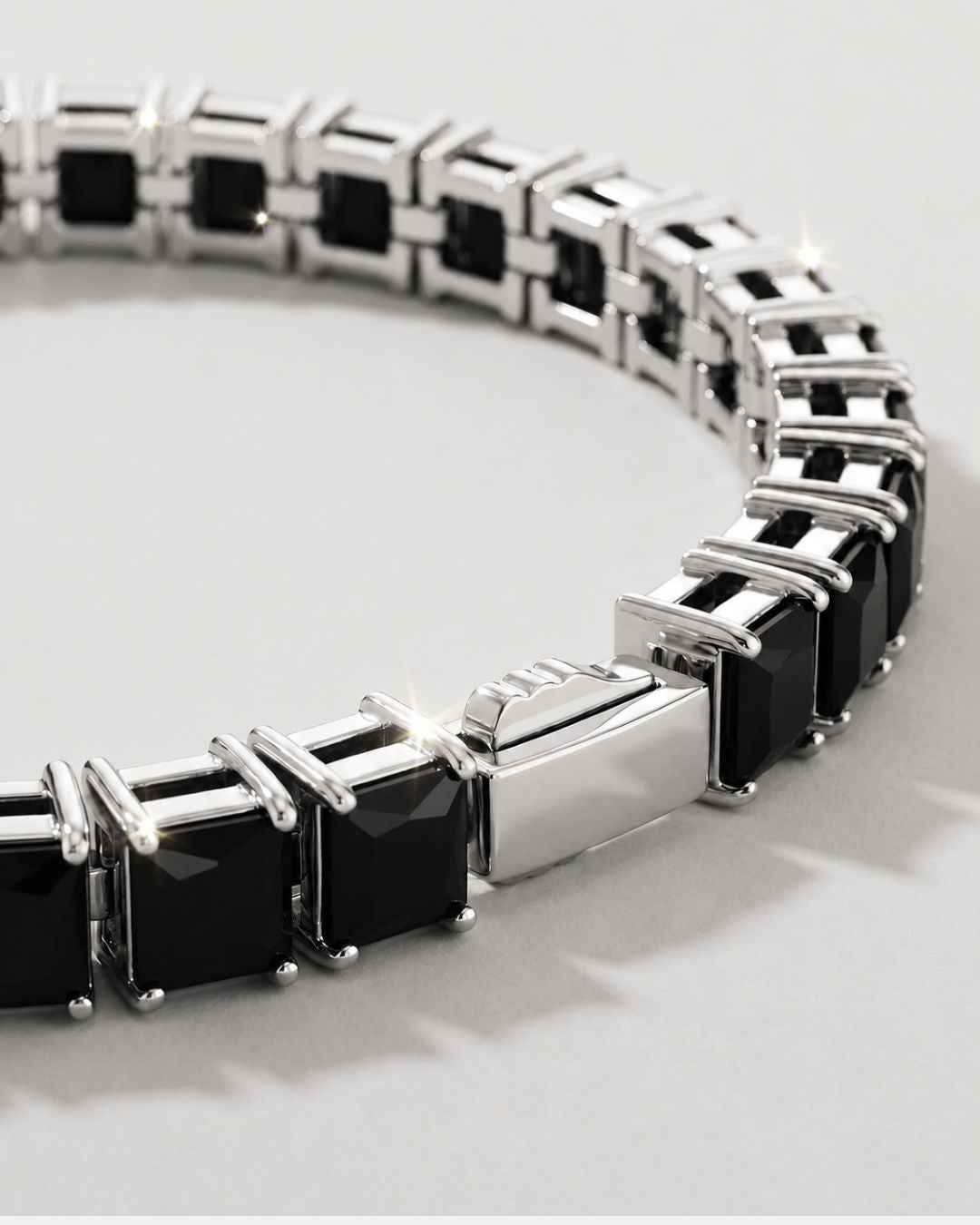 Bruce & Co Black Square-Stone Tennis Bracelet, 5 mm, Silver-Tone Steel