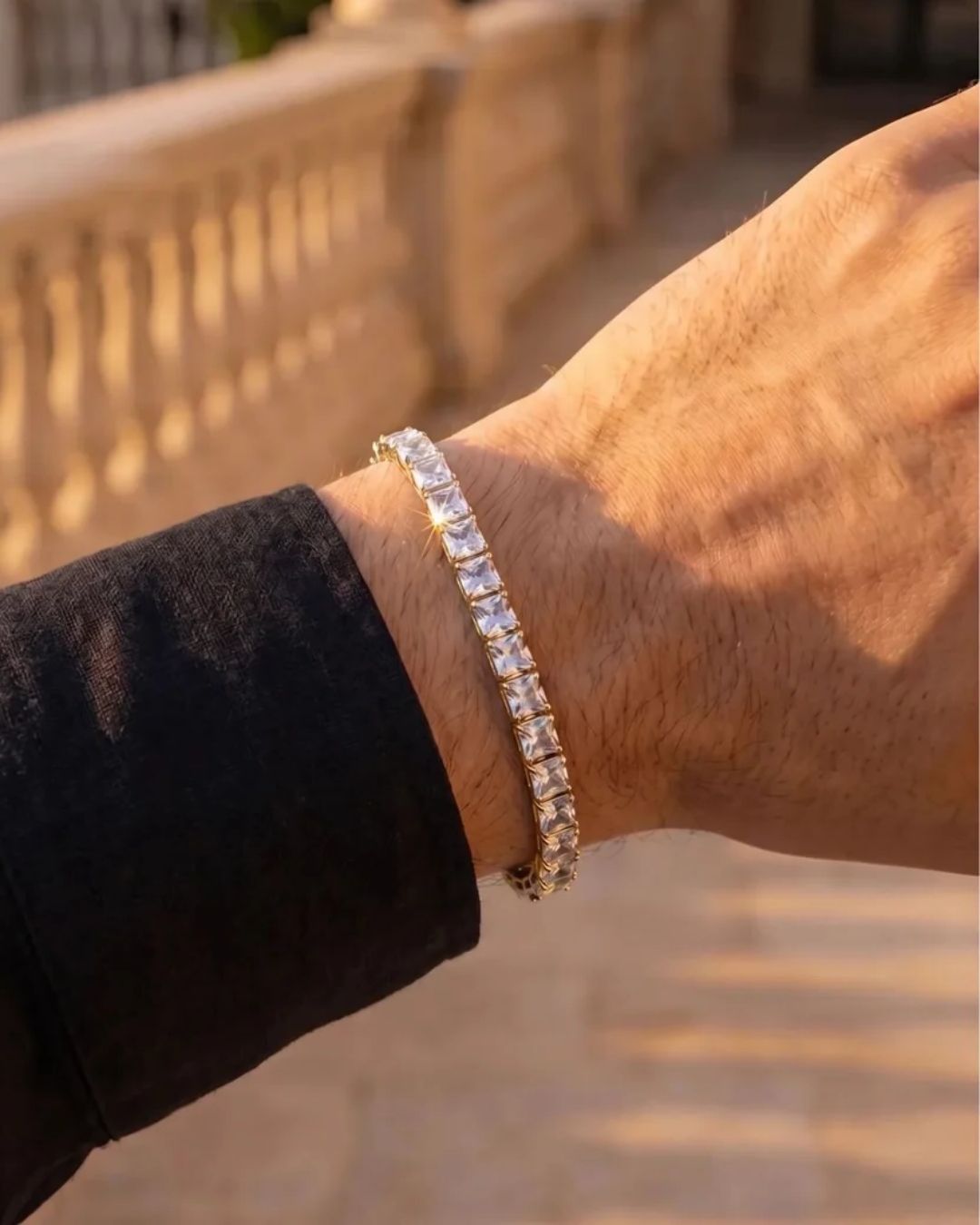 Bruce & Co Clear Square-Stone Tennis Bracelet, 4 mm, Gold-Tone Steel