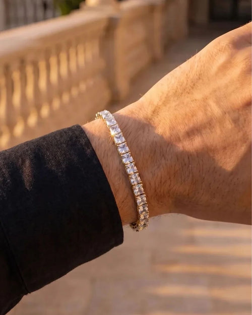 Bruce & Co Clear Square-Stone Tennis Bracelet, 4 mm, Gold-Tone Steel