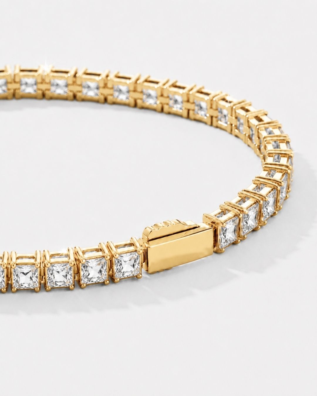Bruce & Co Clear Square-Stone Tennis Bracelet, 4 mm, Gold-Tone Steel