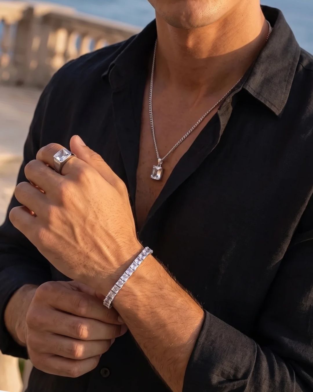 Bruce & Co Clear Square-Stone Tennis Bracelet, 5 mm, Silver-Tone Steel