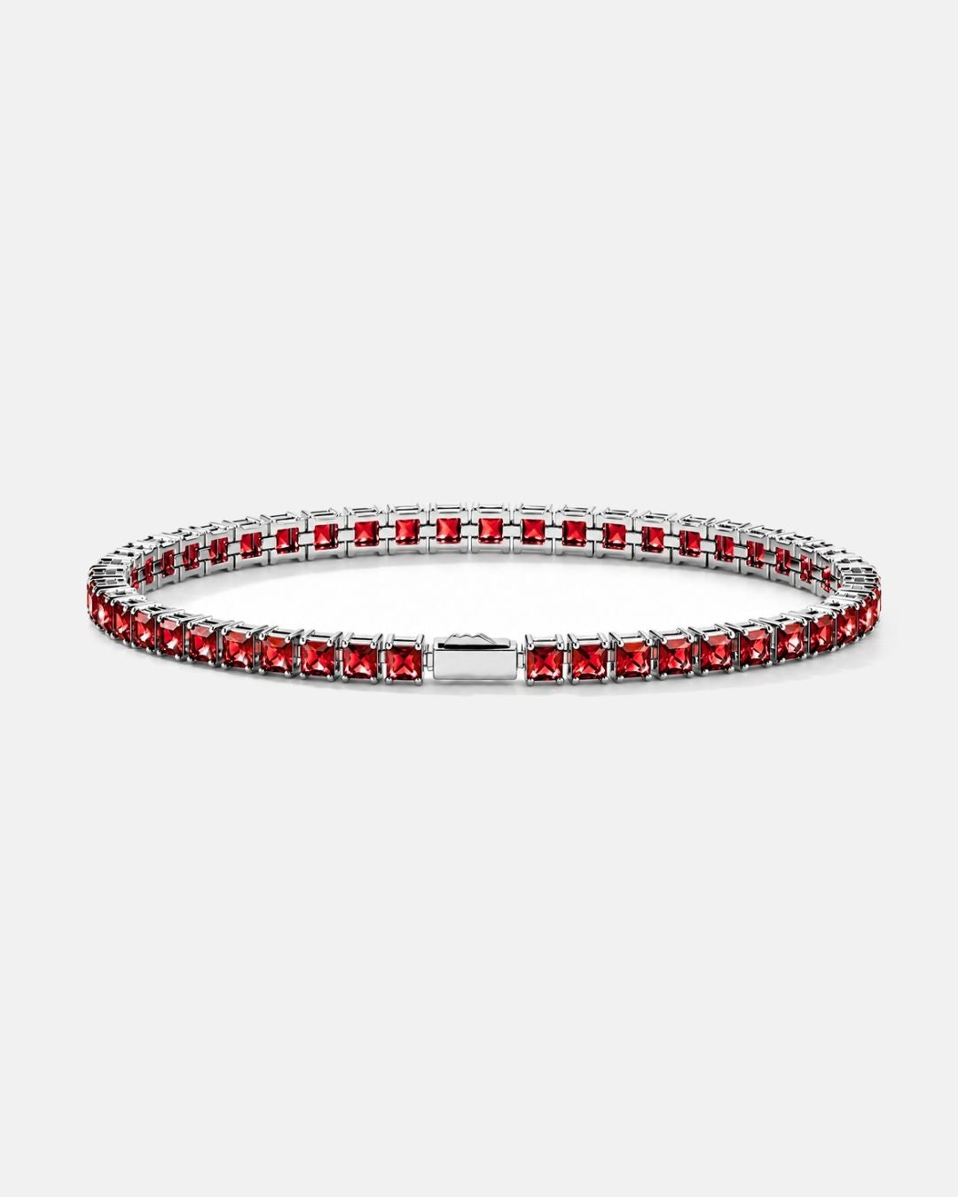 Bruce & Co Red Square-Stone Tennis Bracelet, 4 mm, Silver-Tone Steel