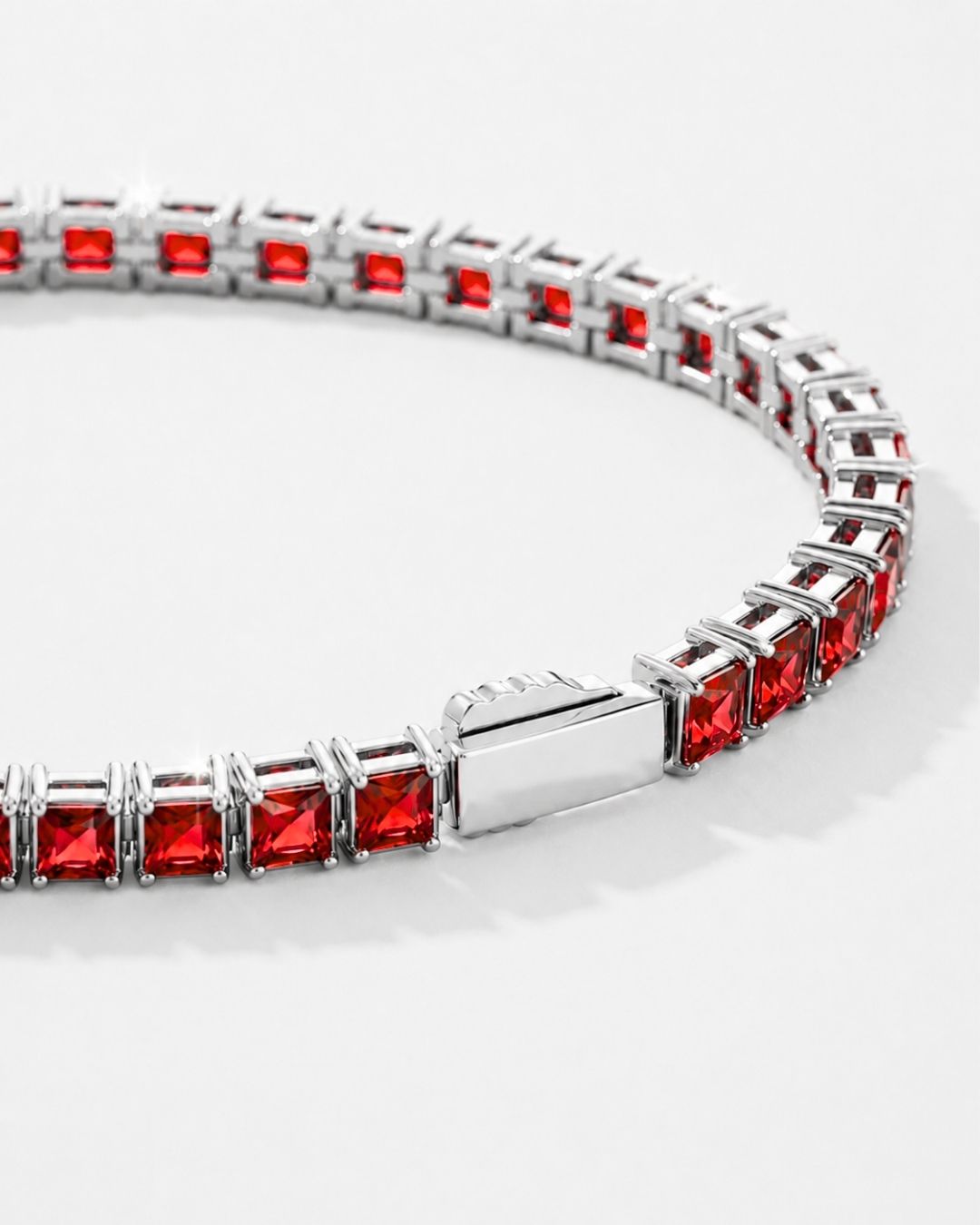 Bruce & Co Red Square-Stone Tennis Bracelet, 4 mm, Silver-Tone Steel