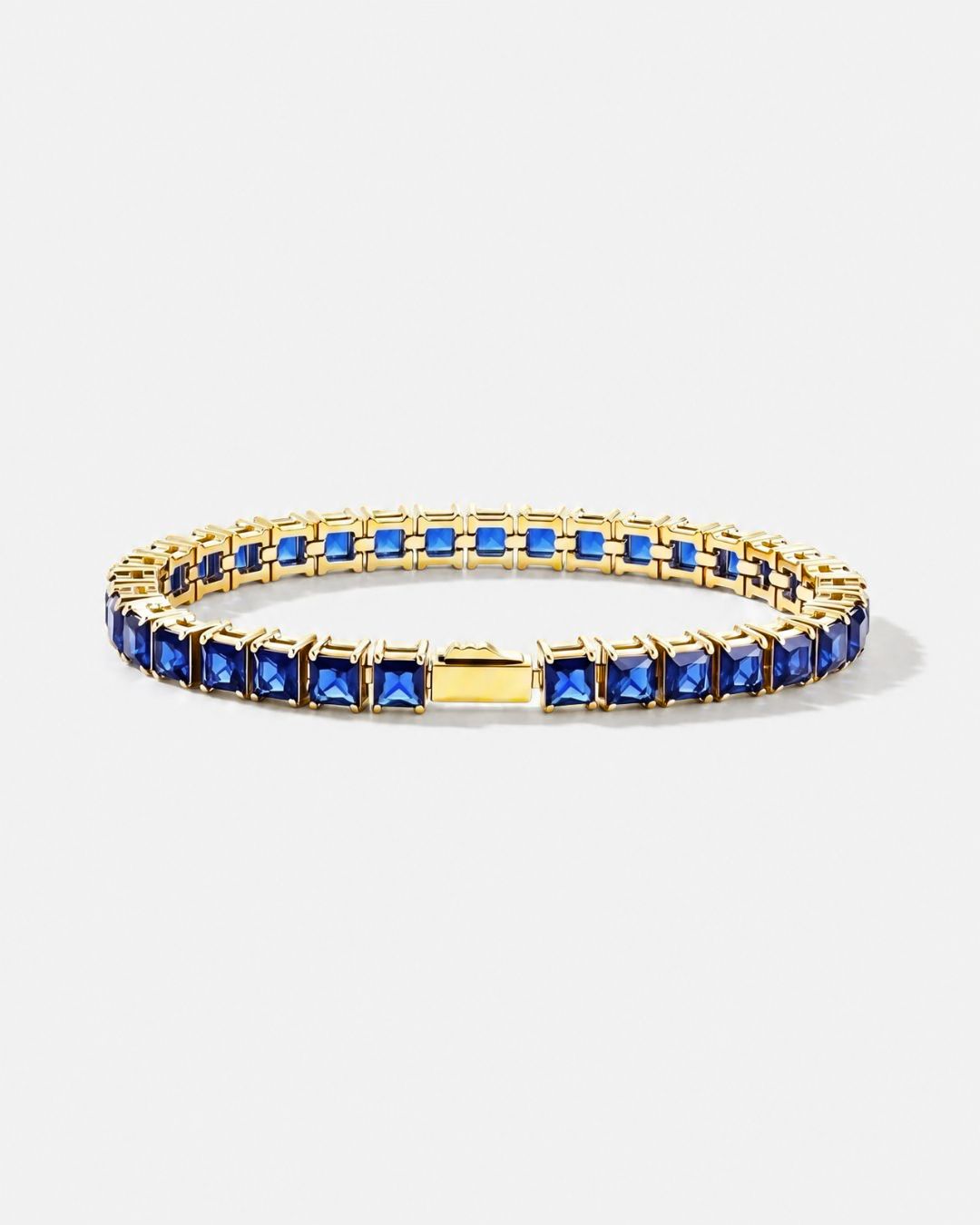 Bruce & Co Blue Square-Stone Tennis Bracelet, 5 mm, Gold-Tone Steel