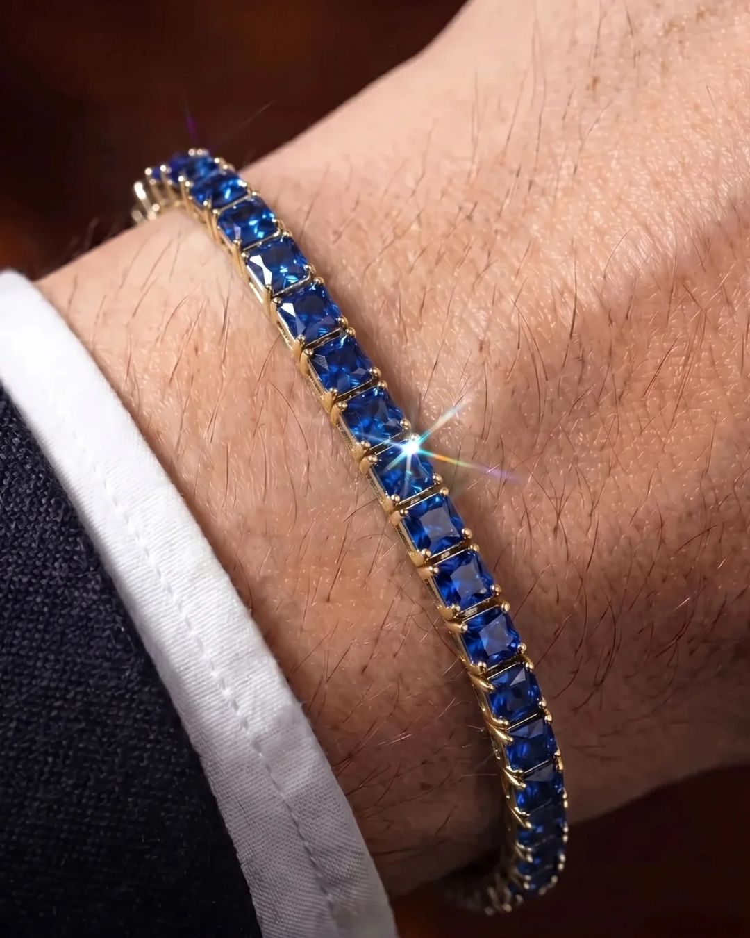 Bruce & Co Blue Square-Stone Tennis Bracelet, 5 mm, Gold-Tone Steel