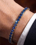 Bruce & Co Blue Square-Stone Tennis Bracelet, 4 mm, Gold-Tone Steel