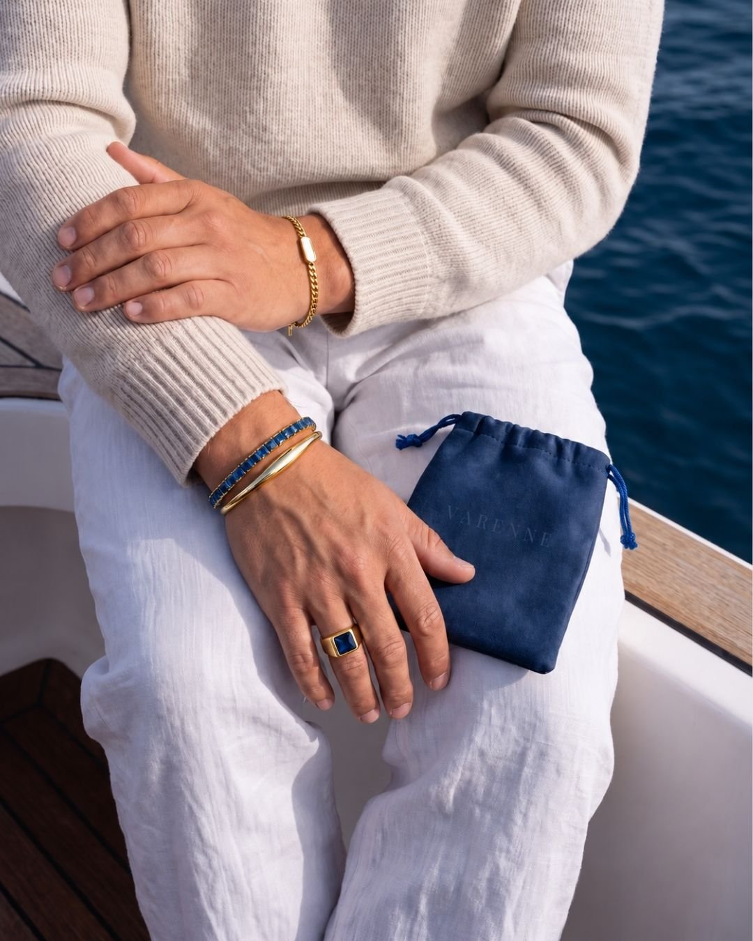 Bruce & Co Blue Square-Stone Tennis Bracelet, 4 mm, Gold-Tone Steel