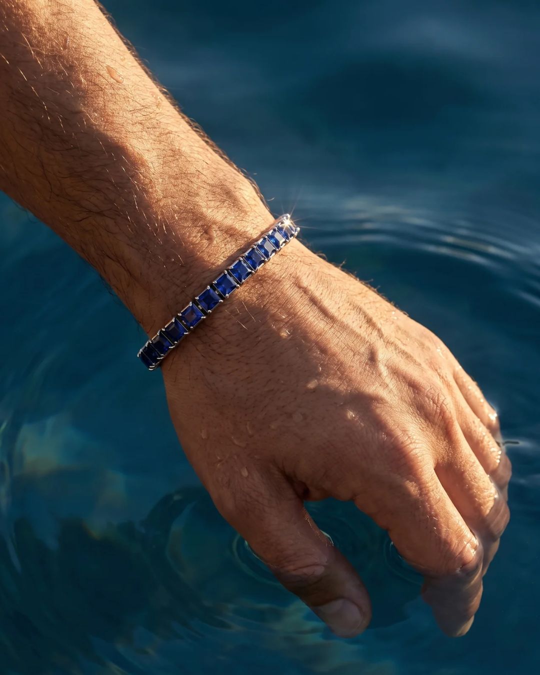 Bruce & Co Blue Square-Stone Tennis Bracelet, 5 mm, Silver-Tone Steel