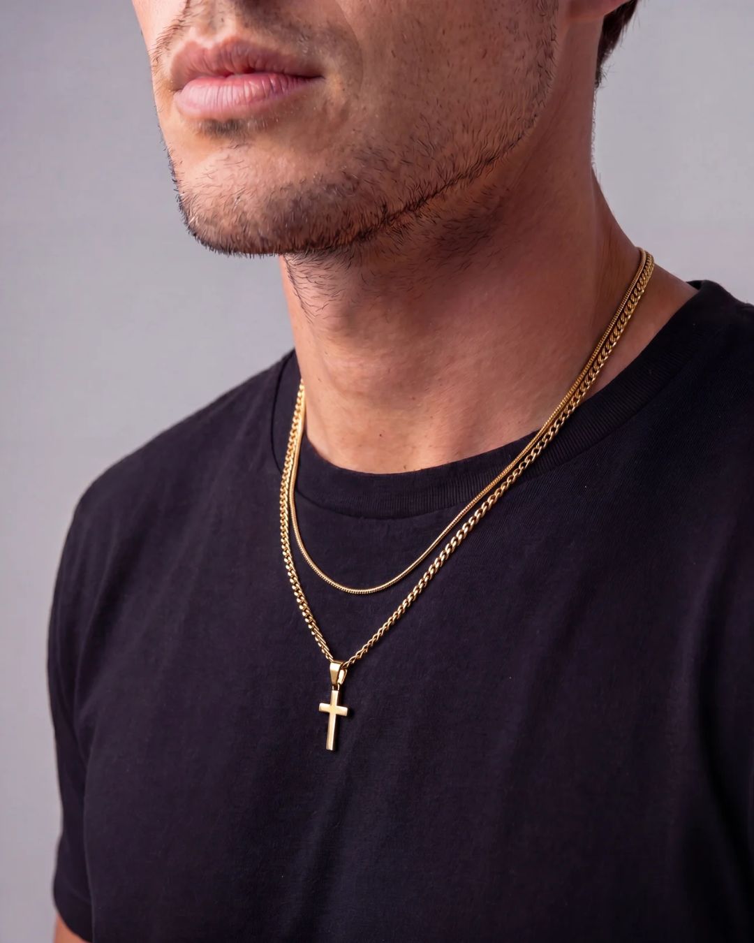 Bruce & Co Cross and Square Chain Necklace Set, 2 Pieces, 18K Gold-Plated