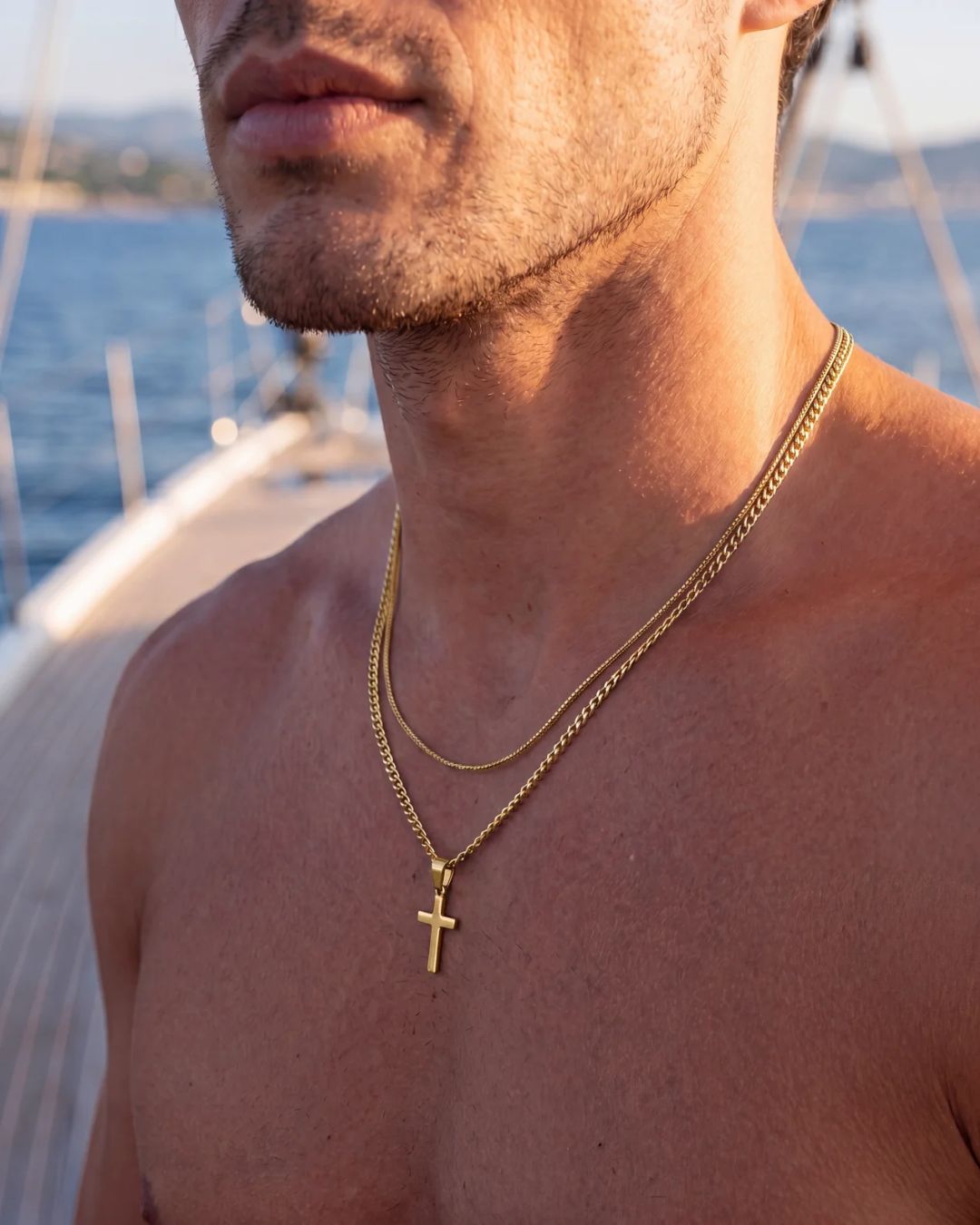 Bruce & Co Cross and Square Chain Necklace Set, 2 Pieces, 18K Gold-Plated