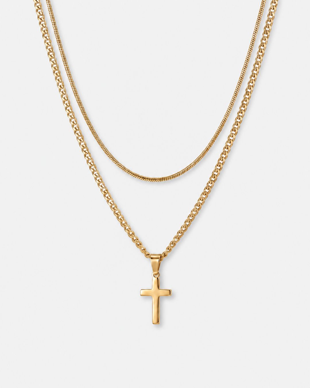 Bruce & Co Cross and Square Chain Necklace Set, 2 Pieces, 18K Gold-Plated