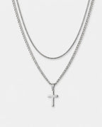 Bruce & Co Cross and Square Chain Necklace Set, 2 Pieces, Stainless Steel