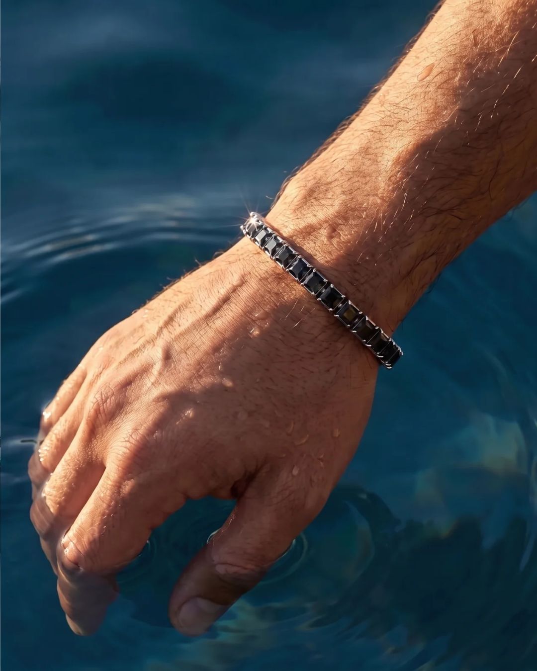 Bruce & Co Black Square-Stone Tennis Bracelet, 5 mm, Silver-Tone Steel