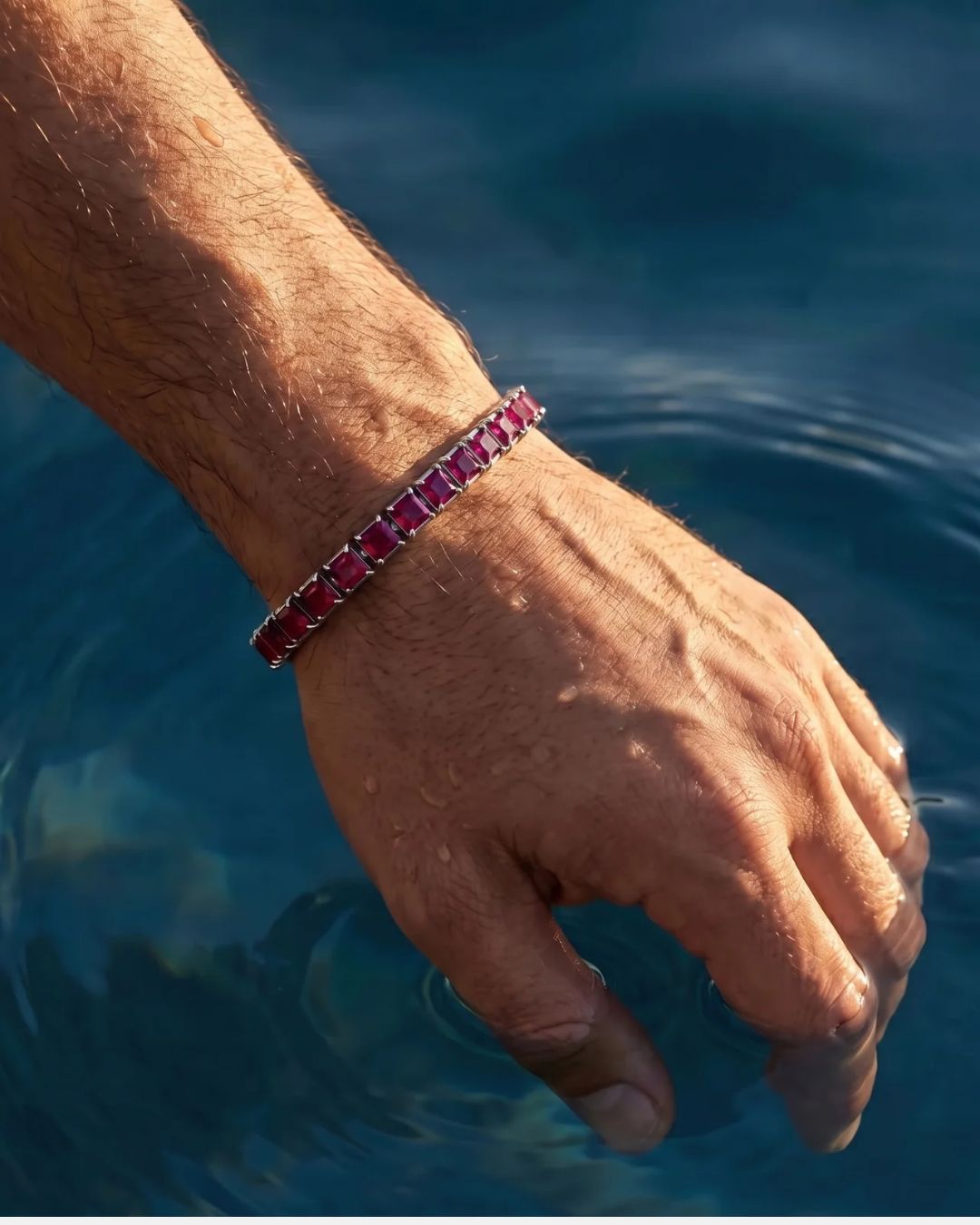 Bruce & Co Red Square-Stone Tennis Bracelet, 5 mm, Silver-Tone Steel