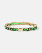 Bruce & Co Green Square-Stone Tennis Bracelet, 5 mm, Gold-Tone Steel