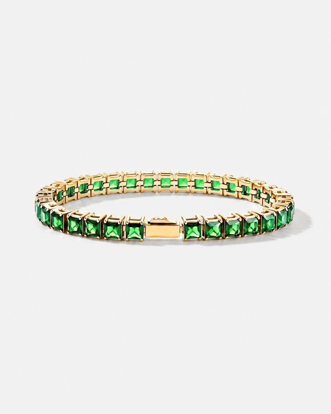 Bruce & Co Green Square-Stone Tennis Bracelet, 5 mm, Gold-Tone Steel