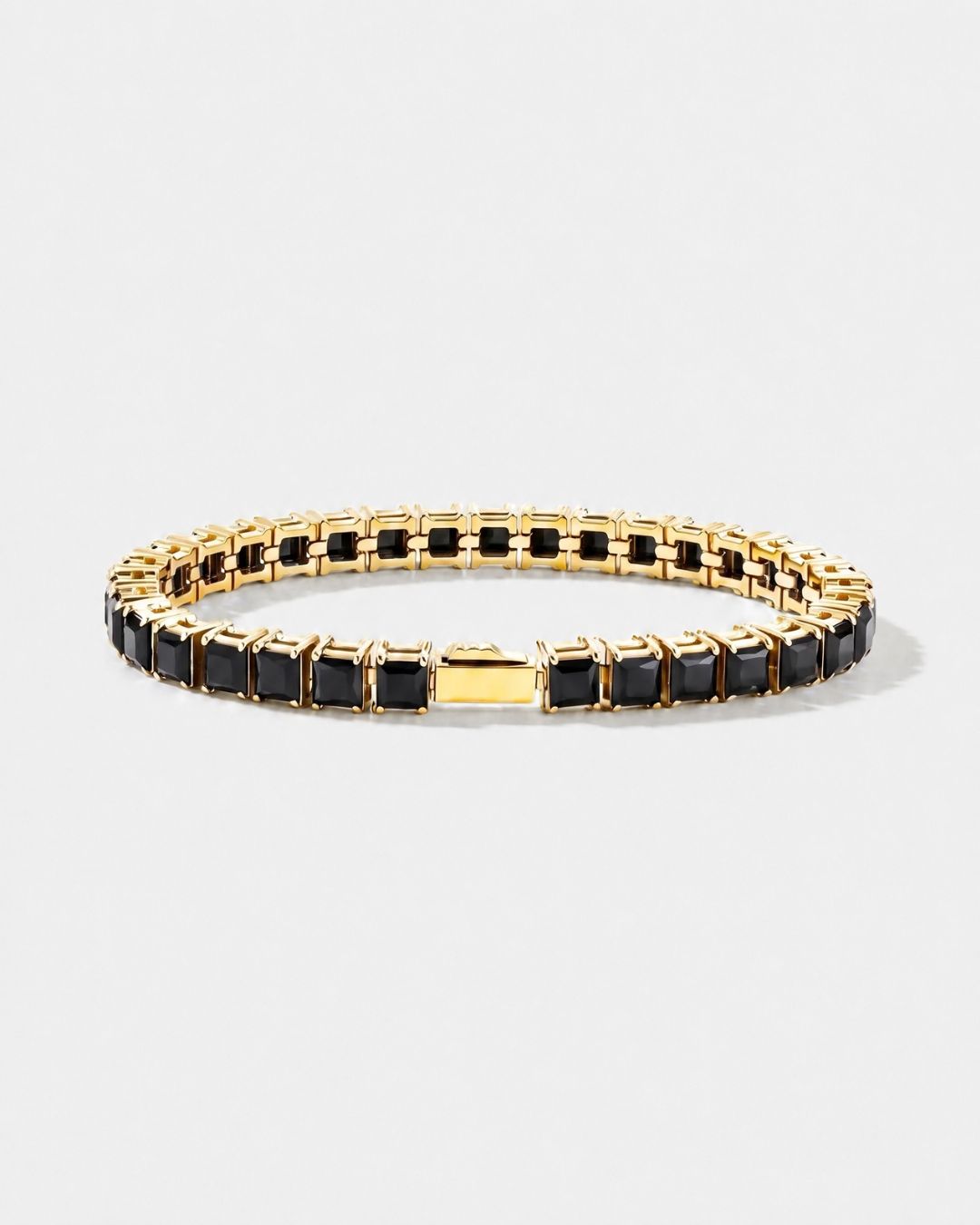 Bruce & Co Black Square-Stone Tennis Bracelet, 5 mm, Gold-Tone Steel
