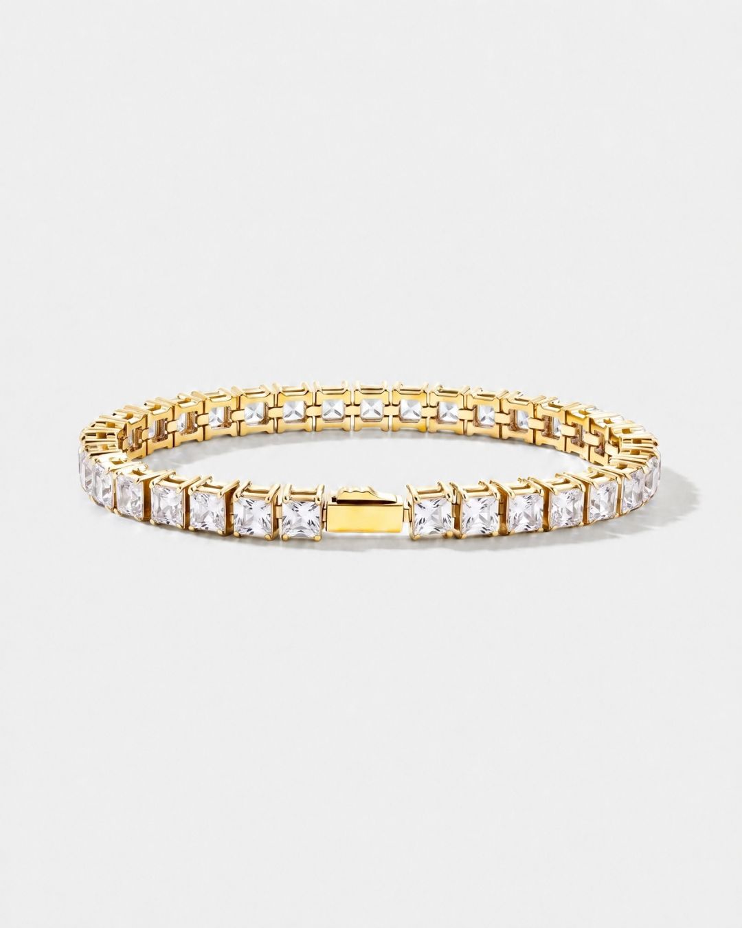 Bruce & Co Clear Square-Stone Tennis Bracelet, 5 mm, Gold-Tone Steel