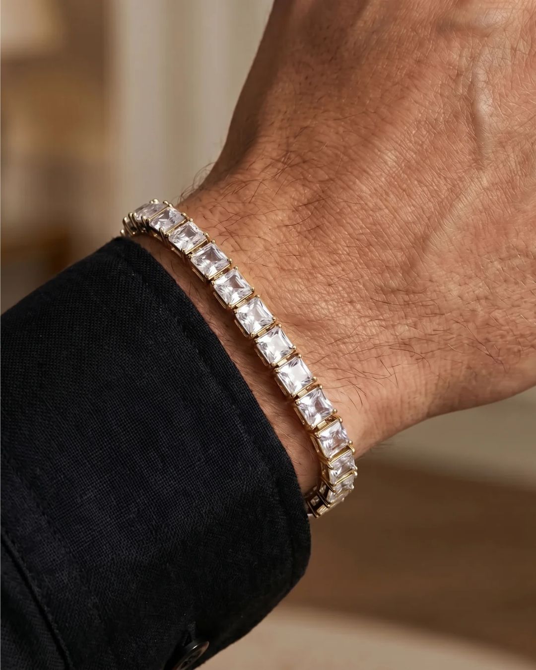 Bruce & Co Clear Square-Stone Tennis Bracelet, 5 mm, Gold-Tone Steel
