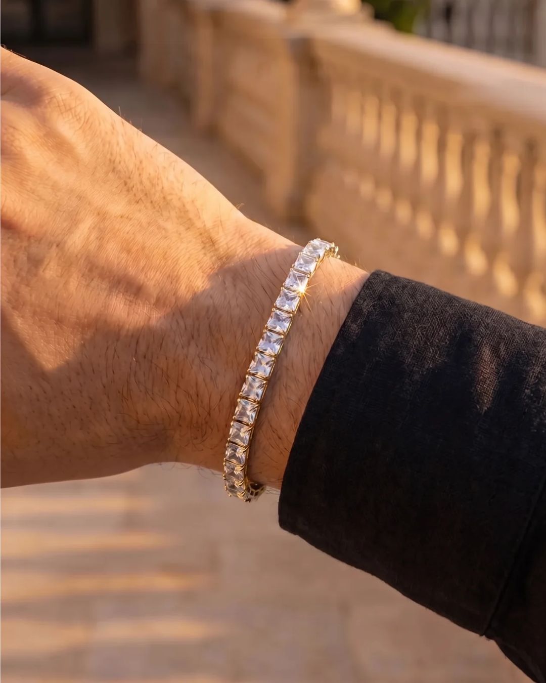 Bruce & Co Clear Square-Stone Tennis Bracelet, 5 mm, Gold-Tone Steel