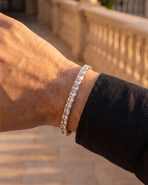Bruce & Co Clear Square-Stone Tennis Bracelet, 5 mm, Gold-Tone Steel